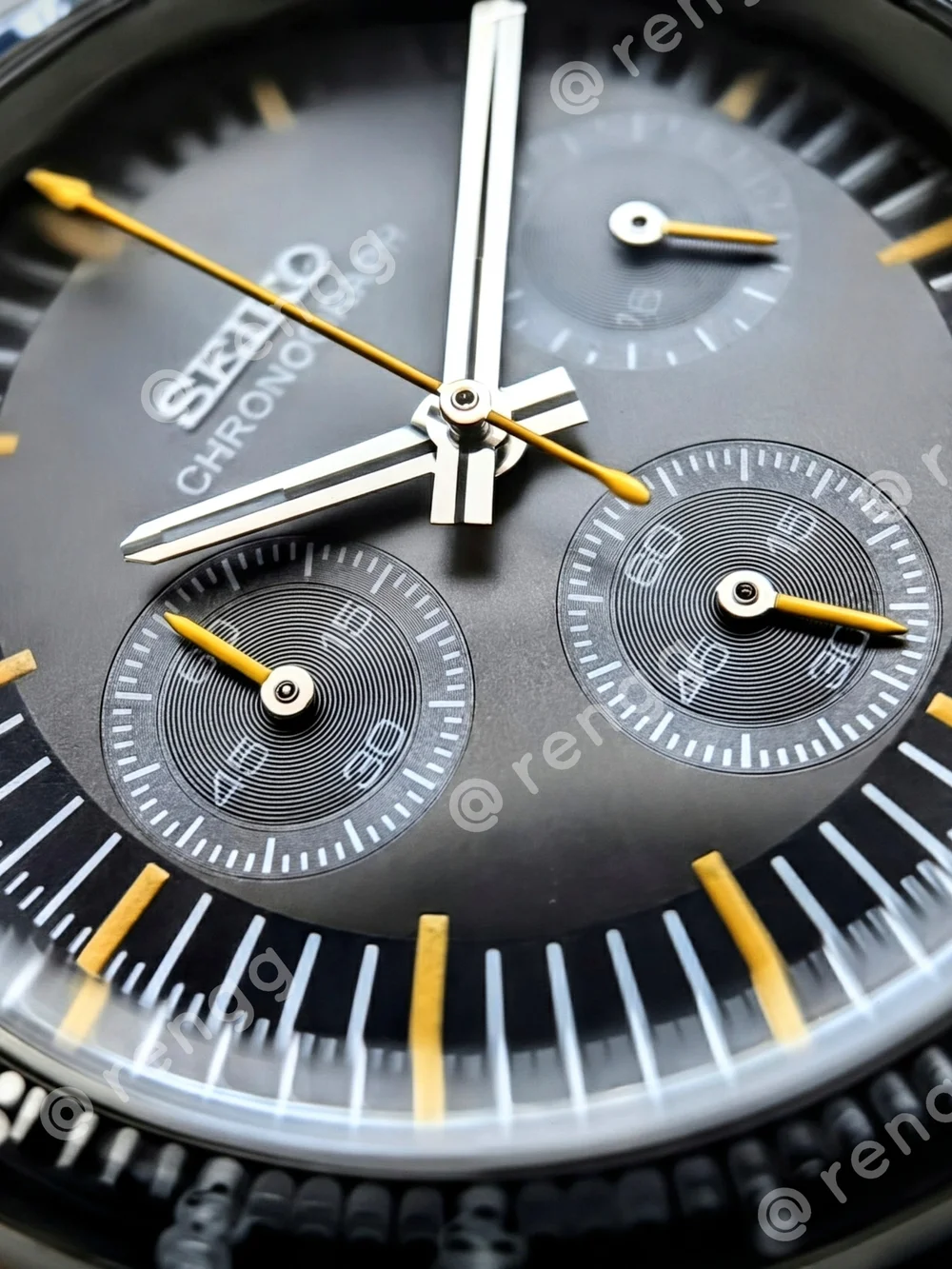 40mm Titanium Seiko Chronograph Black Dial Mod Watch with Brown Strap